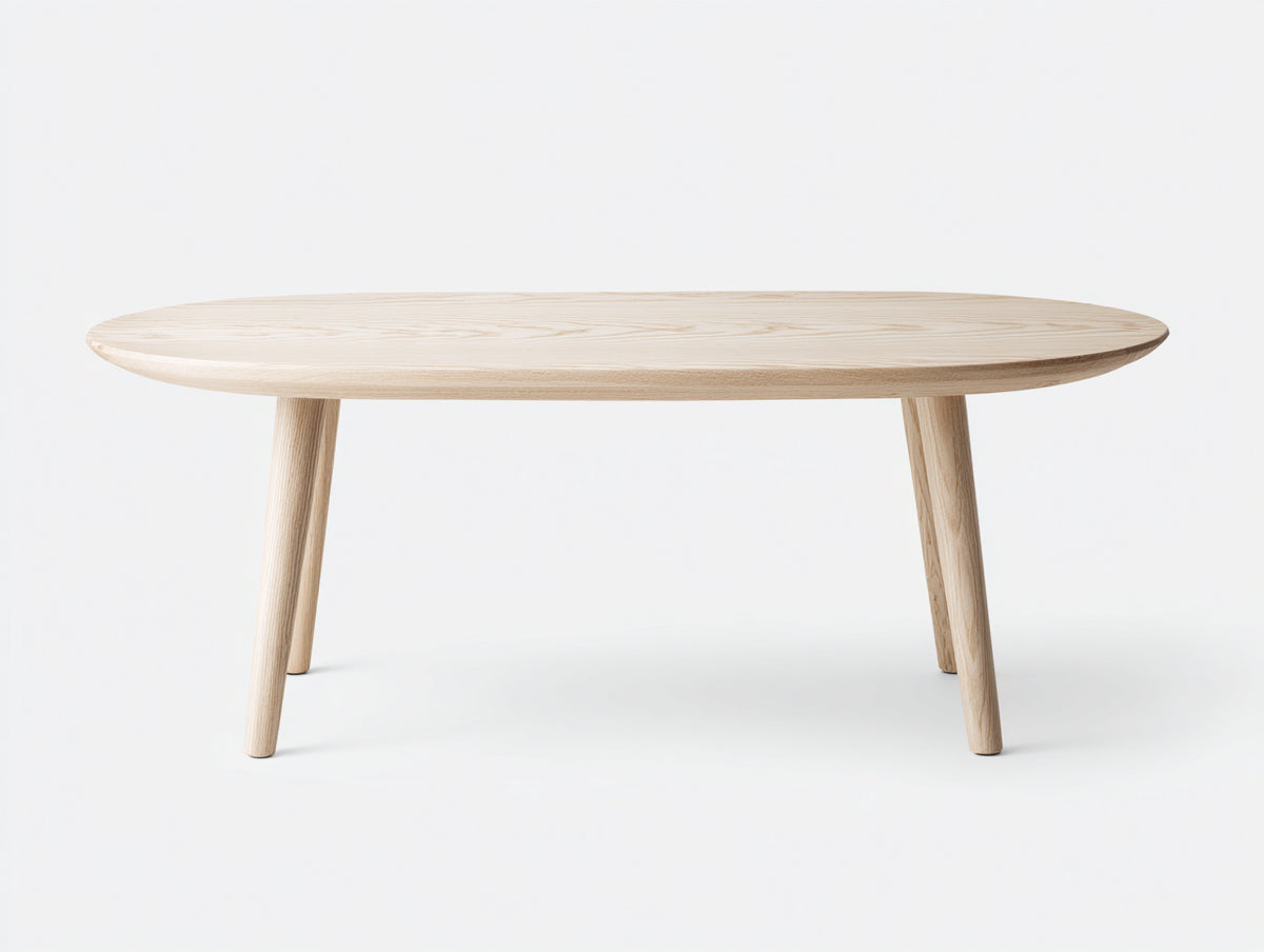 Tavolino Da Caffè in legno massello 120×60×45 cm - naturale chiaro - piano ovale con gambe coniche per Soggiorno