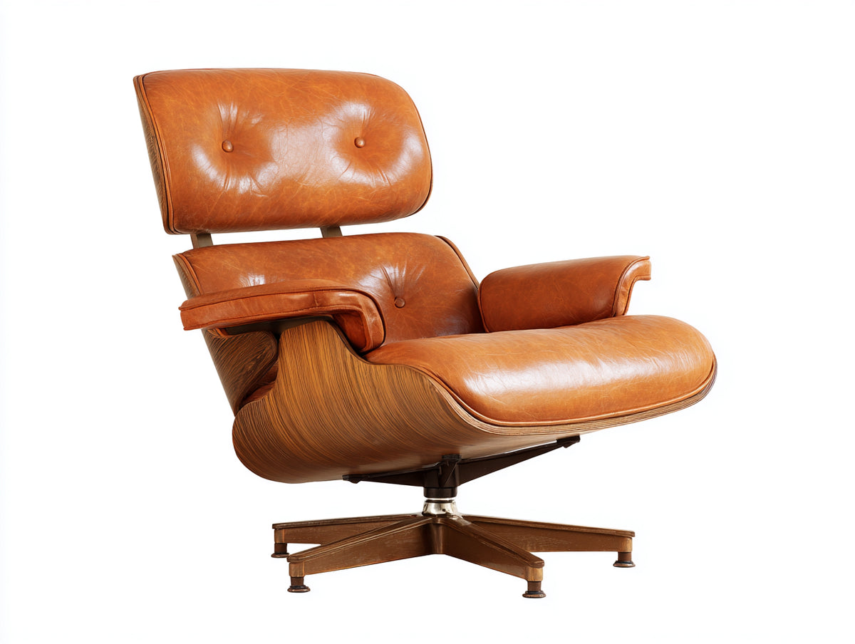 Poltrona reclinabile 84×90×85 cm - pelle color cuoio e legno noce scuro - scocca curva per soggiorno