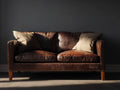 Divano a 2 posti in pelle marrone castagna 188×92×88 cm - linea rétro per soggiorno