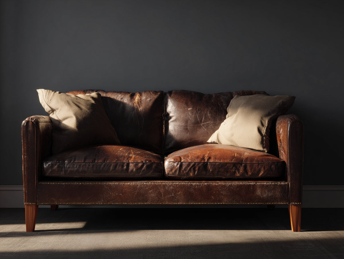 Divano a 2 posti in pelle marrone castagna 188×92×88 cm - linea rétro per soggiorno