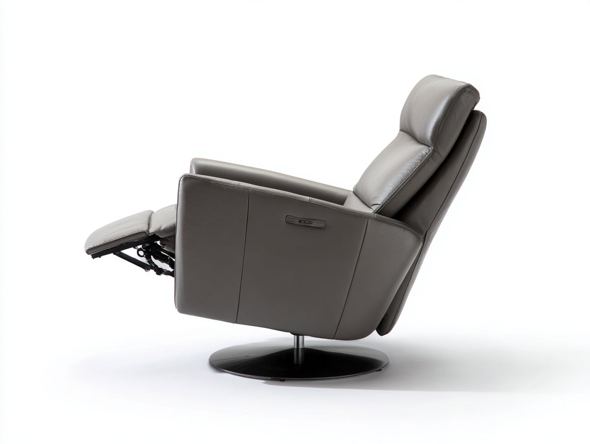Poltrona relax elettrica 81×93×108 cm - pelle grigio fumo - base circolare girevole per soggiorno