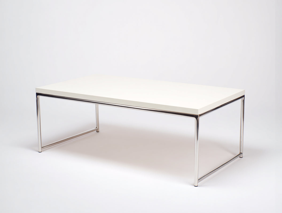 Tavolino Da Caffè rettangolare 110×60×45 cm - bianco/argento - acciaio cromato con telaio aperto per Soggiorno