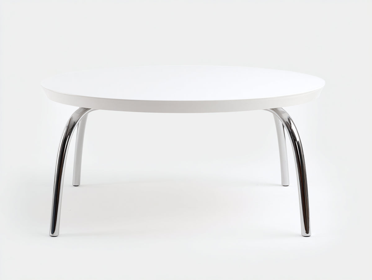 Tavolino Da Caffè 90×90×45 cm - bianco e cromato - rotondo con gambe arcuate