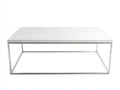 Tavolino Da Caffè in MDF 112×62×42 cm - bianco satinato e acciaio argento - base rettangolare per Soggiorno