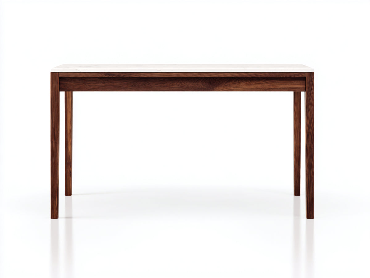 Console in legno massello 120×38×80 cm - marrone noce/bianco - piano effetto marmo con 1 cassetto per Camera Da Letto