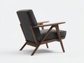 Poltrona lounge 73×83×90 cm - tessuto antracite e legno noce - braccioli aperti per soggiorno