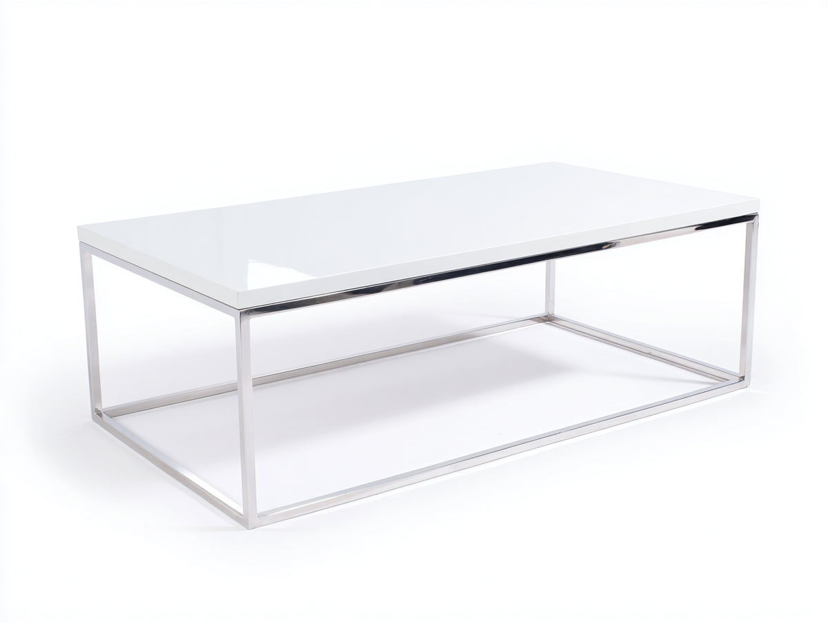 Tavolino Da Caffè 110×60×40 cm - bianco e cromato - piano rettangolare stile moderno