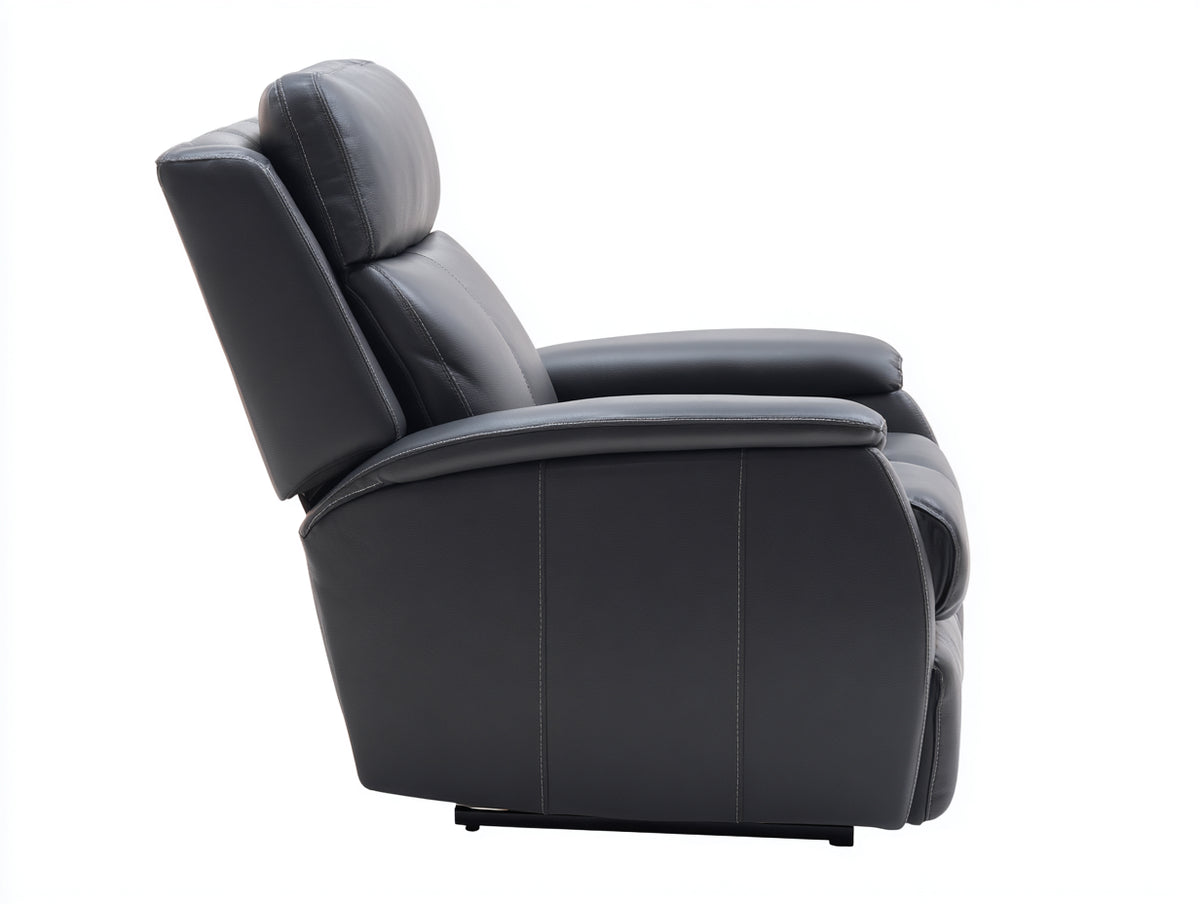 Poltrona reclinabile elettrica 85×96×109 cm - pelle nero grafite - poggiapiedi motorizzato con base fissa per soggiorno